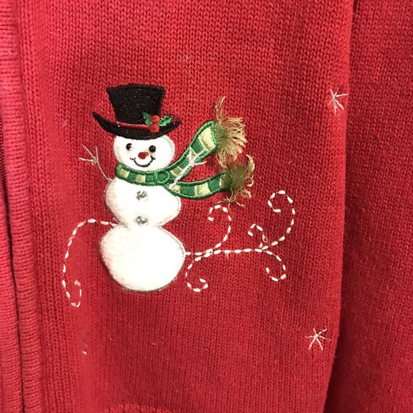Classic Elements Christmas Snowman Sweater Women's XL Red Ramie Cotton Full Zip - Picture 5 of 12